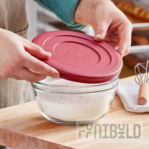 Anchor Hocking 1.5 Qt. Glass Mixing Bowl with Red Plastic Lid 91856L20 - 2/Set