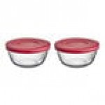 Anchor Hocking 1.5 Qt. Glass Mixing Bowl with Red Plastic Lid 91856L20 - 2/Set