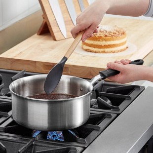 Vollrath Tribute 4.5 Qt. Tri-ply Stainless Steel Sauce Pan / Butter Warmer with Black Silicone Handle 702145