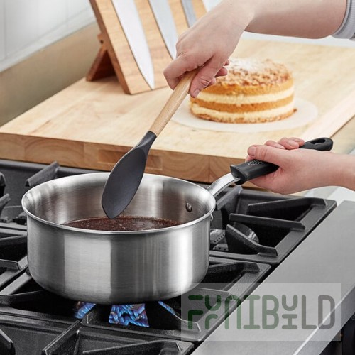 Vollrath Tribute 4.5 Qt. Tri-ply Stainless Steel Sauce Pan / Butter Warmer with Black Silicone Handle 702145