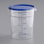Vigor 22 Qt. Clear Round Polycarbonate Food Storage Container and Blue Lid