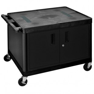 Luxor LE27C2-B Black 2 Shelf A/V Cart with Electrical Assembly and Locking Cabinet - 32