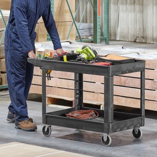 Rubbermaid® FG452089BLA Black Medium Lipped Two Shelf Utility Cart with Extended Handle Rubbermaid® FG452089BLA Black Medium Lipped Two Shelf Utility Cart with Extended Handle