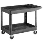 Rubbermaid® FG452089BLA Black Medium Lipped Two Shelf Utility Cart with Extended Handle Rubbermaid® FG452089BLA Black Medium Lipped Two Shelf Utility Cart with Extended Handle