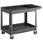 Rubbermaid® FG452089BLA Black Medium Lipped Two Shelf Utility Cart with Extended Handle Rubbermaid® FG452089BLA Black Medium Lipped Two Shelf Utility Cart with Extended Handle