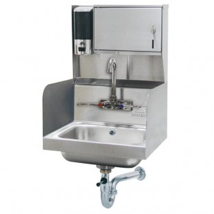 Advance Tabco 7-PS-87 Hand Sink with Splash Mounted Gooseneck Faucet, Side Splash Guards and Soap Dispenser - 17 1/4