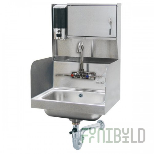Advance Tabco 7-PS-87 Hand Sink with Splash Mounted Gooseneck Faucet, Side Splash Guards and Soap Dispenser - 17 1/4