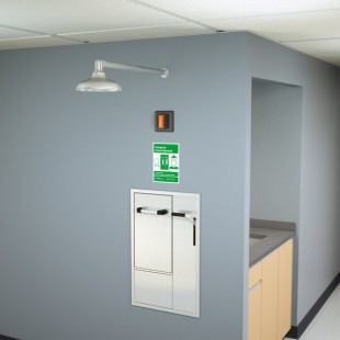 Guardian Equipment GBF2170 Recessed Safety Station with Drain Pan and Wall Mounted Exposed Shower Head