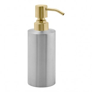 room360 Tokyo 12 oz. Brushed Silver Stainless Steel Soap Dispenser with Matte Brass Top - 6/Case