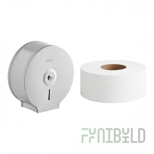 Lavex Stainless Steel Jumbo Single-Roll Toilet Tissue Dispenser with (12) Jumbo Toilet Paper Rolls
