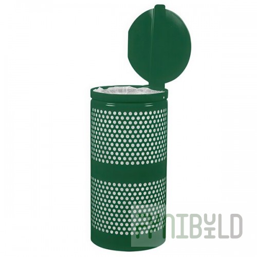 Ex-Cell Kaiser WR-10R- CVR HGR Landscape Series 10 Gallon Round Hunter Green Gloss Perforated Trash Can with Lid