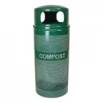 Ex-Cell Kaiser WR-10R- CVR HGR Landscape Series 10 Gallon Round Hunter Green Gloss Perforated Trash Can with Lid
