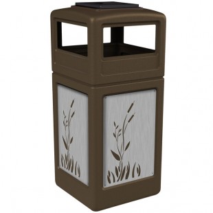 Commercial Zone 733096299 42 Gallon Brown Square Trash Can with Stainless Steel Cattail Panels and Ashtray Lid Commercial Zone 733096299 42 Gallon Brown Square Trash Can with Stainless Steel Cattail Panels and Ashtray Lid
