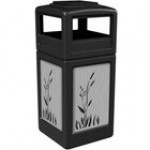 Commercial Zone 733096299 42 Gallon Brown Square Trash Can with Stainless Steel Cattail Panels and Ashtray Lid Commercial Zone 733096299 42 Gallon Brown Square Trash Can with Stainless Steel Cattail Panels and Ashtray Lid