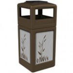 Commercial Zone 733096299 42 Gallon Brown Square Trash Can with Stainless Steel Cattail Panels and Ashtray Lid Commercial Zone 733096299 42 Gallon Brown Square Trash Can with Stainless Steel Cattail Panels and Ashtray Lid