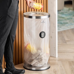 Lancaster Table & Seating 17 Gallon Clear Acrylic Round Decorative Trash Can with Stainless Steel Top Lancaster Table & Seating 17 Gallon Clear Acrylic Round Decorative Trash Can with Stainless Steel Top