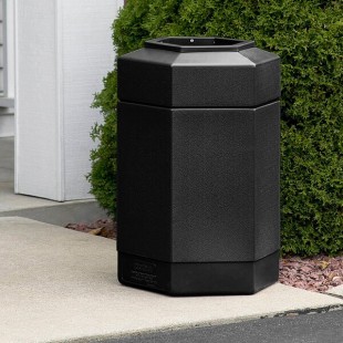 Commercial Zone 737101 PolyTec 30 Gallon Black Hexagonal Trash Can with Open Top