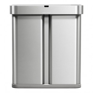 simplehuman ST2050 15.3 Gallon / 58 Liter Brushed Stainless Steel Dual Compartment Rectangular Sensor Trash Can and Recycling Can with Voice and Motion Control and Liner Pocket