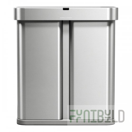 simplehuman ST2050 15.3 Gallon / 58 Liter Brushed Stainless Steel Dual Compartment Rectangular Sensor Trash Can and Recycling Can with Voice and Motion Control and Liner Pocket