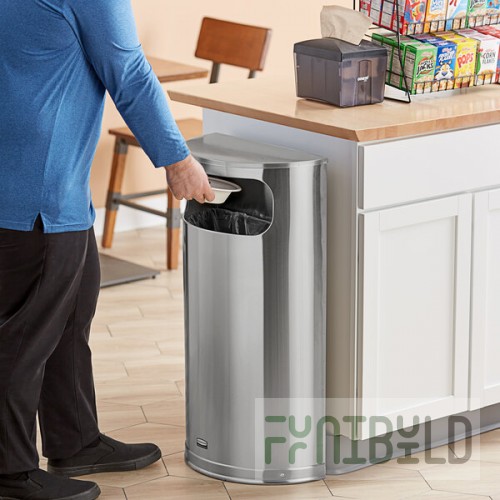 Rubbermaid® FGSO8SSSPL 9 Gallon Metallic Half-Round Satin Stainless Steel Trash Can with Metal Liner