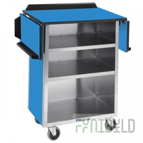 Lakeside 672BL Blue Vinyl 4 Shelf Stainless Steel Beverage Service Cart with Drop Leaves - 21