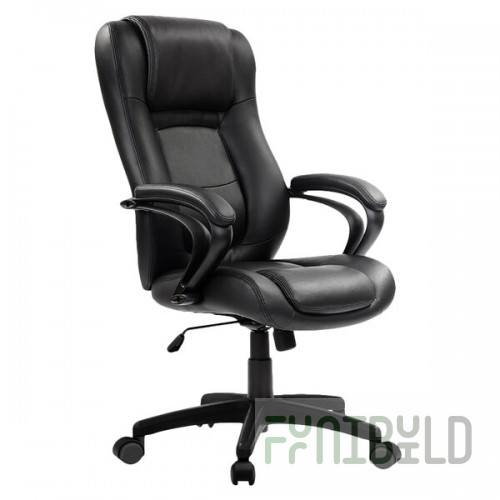 Eurotech LE521 Pembroke Black Leather High Back Swivel Office Chair with Padded Arm Rests