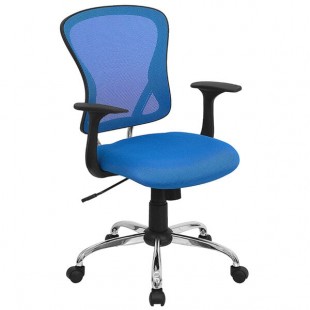 Flash Furniture H-8369F-BL-GG Mid-Back Blue Mesh Office Chair with Arms, Padded Seat, and Chrome Base Flash Furniture H-8369F-BL-GG Mid-Back Blue Mesh Office Chair with Arms, Padded Seat, and Chrome Base