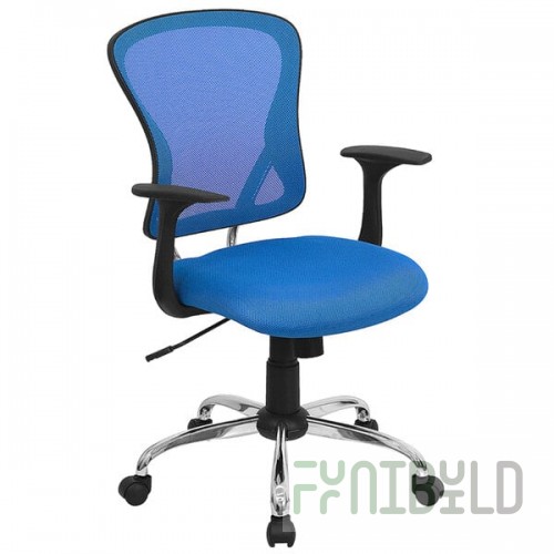 Flash Furniture H-8369F-BL-GG Mid-Back Blue Mesh Office Chair with Arms, Padded Seat, and Chrome Base