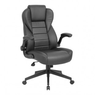 Boss Black CaressoftPlus Vinyl High-Back Executive Chair with Flip-Up Arms Boss Black CaressoftPlus Vinyl High-Back Executive Chair with Flip-Up Arms