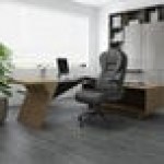 Boss Black CaressoftPlus Vinyl High-Back Executive Chair with Flip-Up Arms