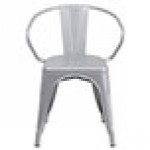 Flash Furniture CH-31270-SIL-GG Silver Stackable Galvanized Steel Chair with Arms, Vertical Slat Back, and Drain Hole Seat