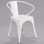 Flash Furniture CH-31270-SIL-GG Silver Stackable Galvanized Steel Chair with Arms, Vertical Slat Back, and Drain Hole Seat
