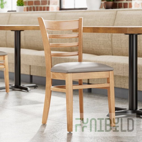 Lancaster Table & Seating Natural Finish Wood Ladder Back Chair with Dark Gray Vinyl Seat - Assembled