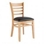 Lancaster Table & Seating Natural Finish Wood Ladder Back Chair with Dark Gray Vinyl Seat - Assembled