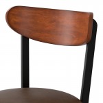 Lancaster Table & Seating Boomerang Black Finish Chair with Dark Brown Vinyl Seat and Antique Walnut Wood Back