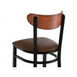 Lancaster Table & Seating Boomerang Black Finish Chair with Dark Brown Vinyl Seat and Antique Walnut Wood Back