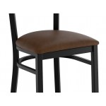 Lancaster Table & Seating Boomerang Black Finish Chair with Dark Brown Vinyl Seat and Antique Walnut Wood Back