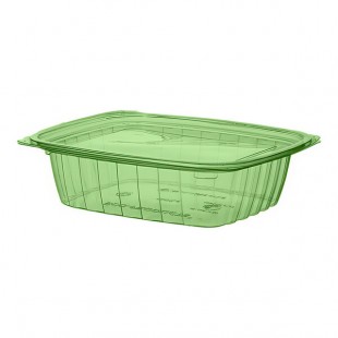 Eco-Products Veridian 24 oz. Compostable Rectangular Green PLA Plastic Deli Container with Flat Lid - 200/Case