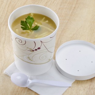 Solo KH32A-J8000 Symphony Print 32 oz. Double Poly-Paper Soup / Hot Food Cup with Vented Paper Lid - 250/Case Solo KH32A-J8000 Symphony Print 32 oz. Double Poly-Paper Soup / Hot Food Cup with Vented Paper Lid - 250/Case