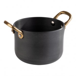 APS 20.2 oz. Round Aluminum Serving Pot with Brass Handles APS 20.2 oz. Round Aluminum Serving Pot with Brass Handles