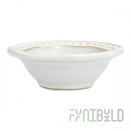 Manette Perls by Zwiesel Fortessa 1.5 oz. White Round Scalloped Stoneware Dipping Bowl with Embossed Pearl Edge - 24/Case