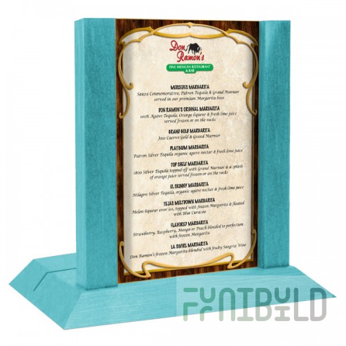 Menu Solutions WDAFR-A Sky Blue Wood Menu Holder / Tent with 4