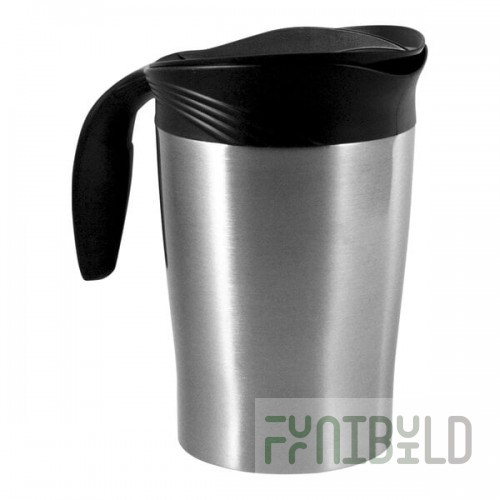 Service Ideas ErgoServ® 64.2 oz. Brushed Stainless Steel Cold Beverage Pitcher with Black Plastic Lid 10-00009-010
