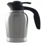 Service Ideas ErgoServ® 64.2 oz. Brushed Stainless Steel Cold Beverage Pitcher with Black Plastic Lid 10-00009-010