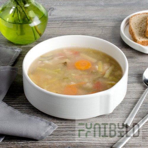 Bon Chef 1400001P Stacked Lines 28 oz. White Porcelain Soup Bowl - 16/Case