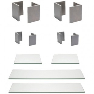 Front of the House Bamboo 12-Piece Smoke L-Shape Riser Set with Clear Glass Buffet Boards