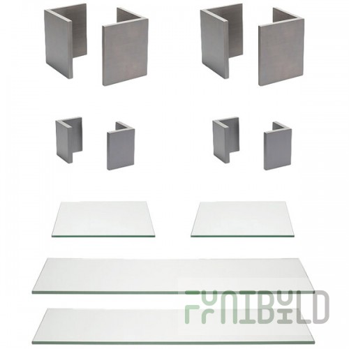 Front of the House Bamboo 12-Piece Smoke L-Shape Riser Set with Clear Glass Buffet Boards
