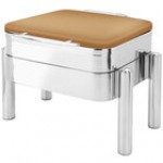 Eastern Tabletop 3974SCP Jazz Swing 6 Qt. Copper Coated Stainless Steel Square Chafer with Pillar'd Stand and Hinged Dome Cover Eastern Tabletop 3974SCP Jazz Swing 6 Qt. Copper Coated Stainless Steel Square Chafer with Pillar'd Stand and Hinged Dome Cover