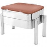 Eastern Tabletop 3974SCP Jazz Swing 6 Qt. Copper Coated Stainless Steel Square Chafer with Pillar'd Stand and Hinged Dome Cover Eastern Tabletop 3974SCP Jazz Swing 6 Qt. Copper Coated Stainless Steel Square Chafer with Pillar'd Stand and Hinged Dome Cover