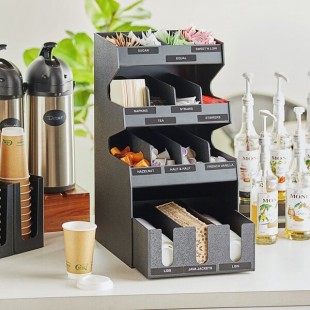 ServSense Black 15-Section Countertop Condiment Organizer with Bottom Drawer - 12